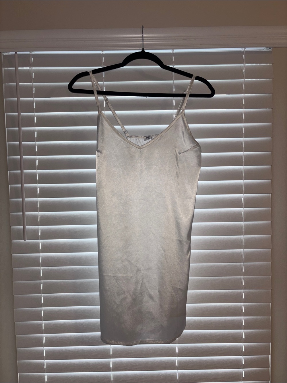 Amazon White Satin Slip Chemise with Spaghetti Straps